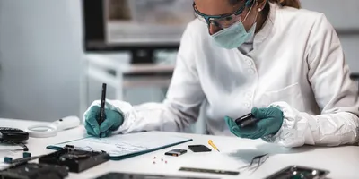 Forensic scientist working independently.