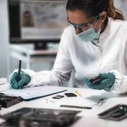 Forensic scientist working independently.