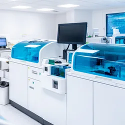Modern laboratory with refurbished analytical instruments and lab automation systems, illustrating cost-effective equipment sourcing strategies amid tariffs