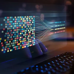 Visualization of lab data processing, symbolizing open-source AI tools for image segmentation, anomaly detection, and workflow automation