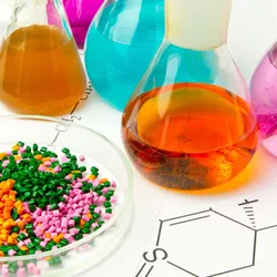 Polymer next to an organic solvent.