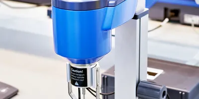 A viscometer with a liquid.