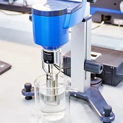 A viscometer with a liquid.