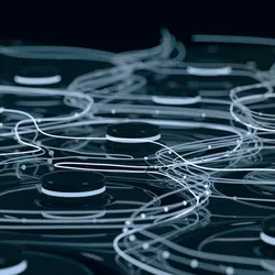 3D digital concept of battery supply chain, highlighting the complexity of material flows in modern battery production and QA.