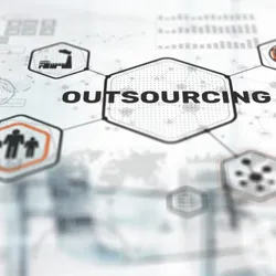 Icon that says "outsourcing" connecting to various other icons