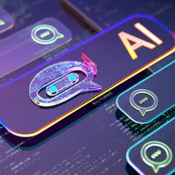 An icon showing an AI chatbot. UKRIO's AI guide is essential reading for researchers and lab managers alike