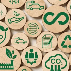 infinity and Circular business economy environment icons print screen on wooden for future sustainable investment growth and reduce environmental pollution concept.