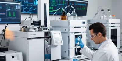 This image depicts a modern, high-tech laboratory where a technician is performing a critical analytical procedure. The composition highlights the convergence of human expertise and advanced technology, with a focus on the precise work of the technician and the sophisticated instruments that are the backbone of modern scientific analysis.