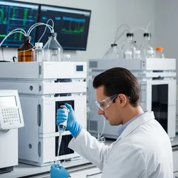 This image depicts a modern, high-tech laboratory where a technician is performing a critical analytical procedure. The composition highlights the convergence of human expertise and advanced technology, with a focus on the precise work of the technician and the sophisticated instruments that are the backbone of modern scientific analysis.