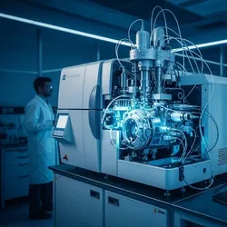 High-tech mass spectrometer in a futuristic lab.