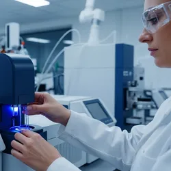 Scientist uses a spectrophotometer in a modern lab.