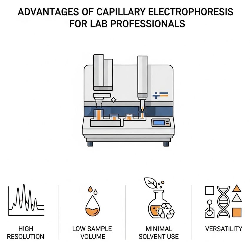 Infographic showing the advantages of capillary electrophoresis.