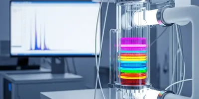 Modern ion chromatography system separating colorful ions in a lab.