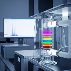 Modern ion chromatography system separating colorful ions in a lab.