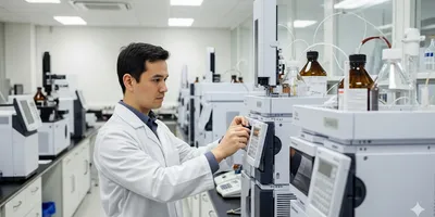 A chemist tests the robustness of an HPLC machine in a lab.