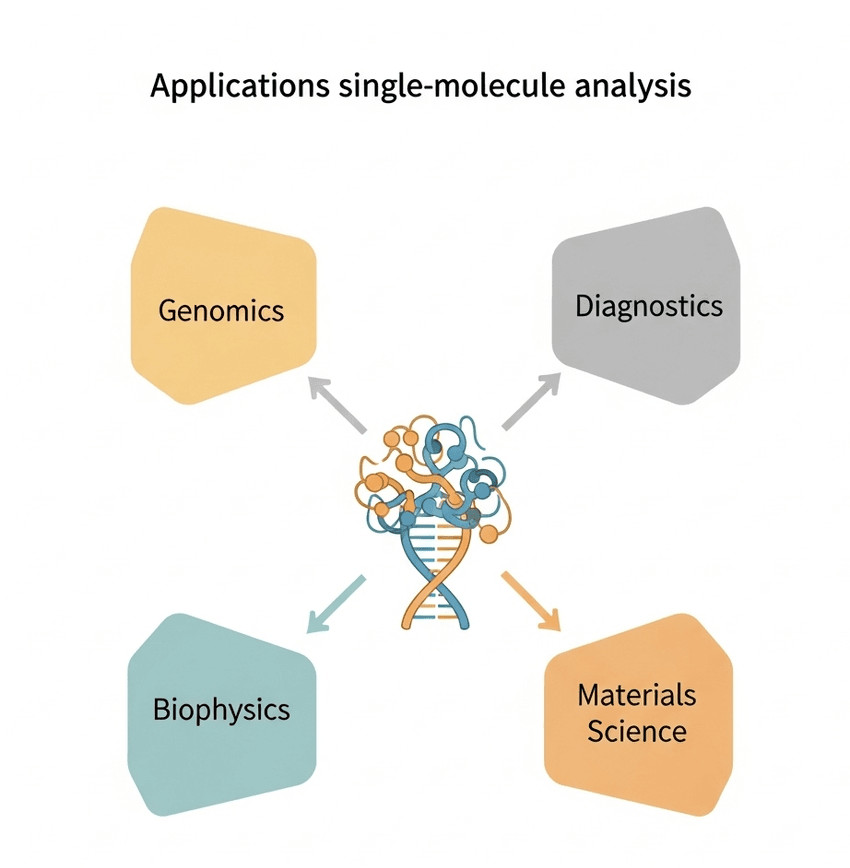 Infographic on single-molecule analysis applications. Infographic on single-molecule analysis applications.