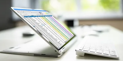 Spreadsheet on laptop showing financial data