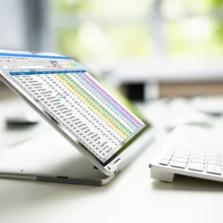 Spreadsheet on laptop showing financial data