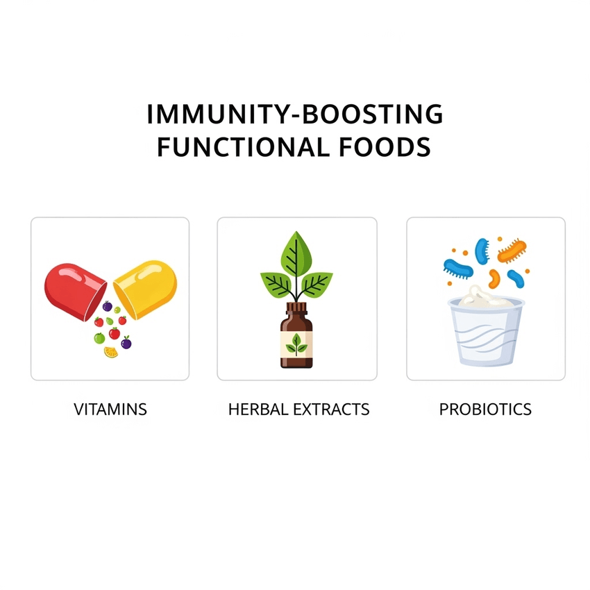 Infographic for immunity-boosting functional foods. Infographic for immunity-boosting functional foods.