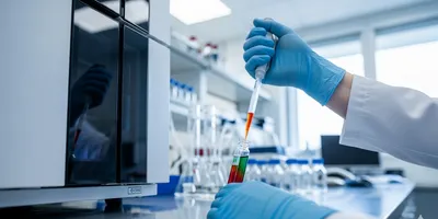 A food scientist pipetting a liquid sample into a vial for HPLC analysis in a lab.