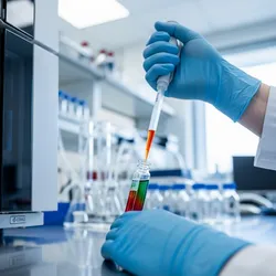 A food scientist pipetting a liquid sample into a vial for HPLC analysis in a lab.