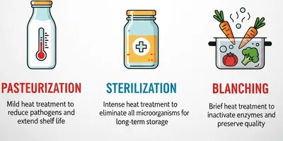 Infographic on thermal processing in foods.