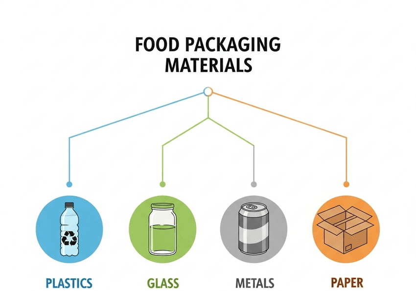 Infographic on food packaging materials. Infographic on food packaging materials.