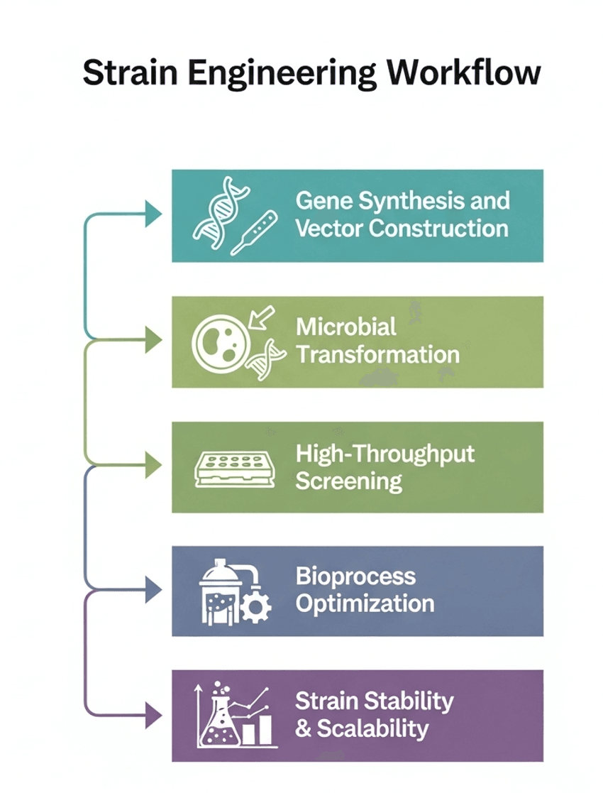 Infographic for a strain engineering workflow. Infographic for a strain engineering workflow.