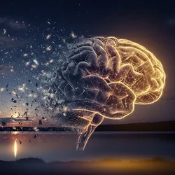 Abstract image of a brain with one side healthy and the other deteriorating, symbolizing the cognitive decline caused by chronic insomnia