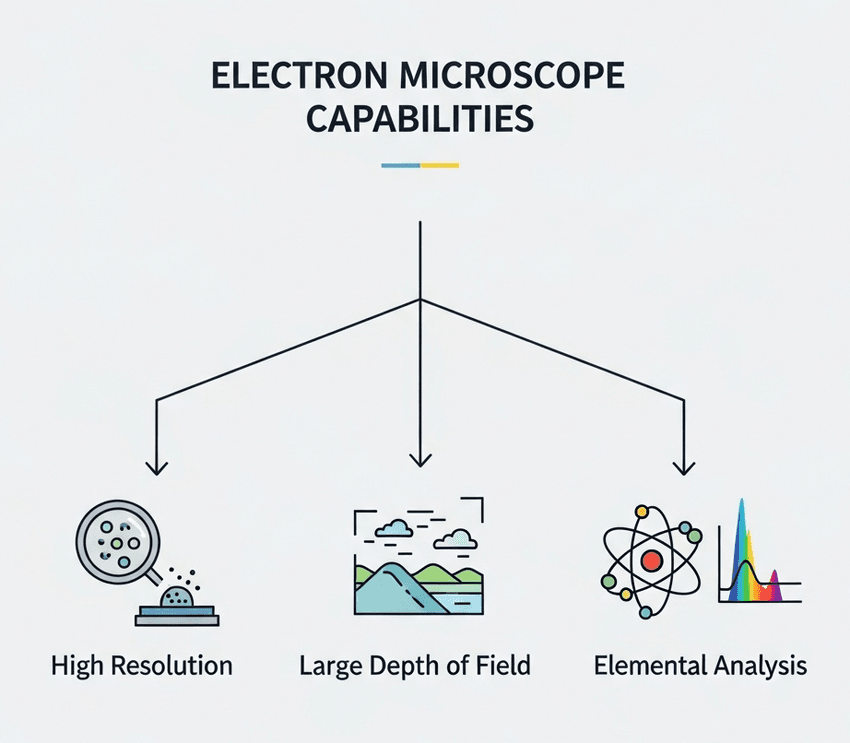 Infographic of electron microscope capabilities.