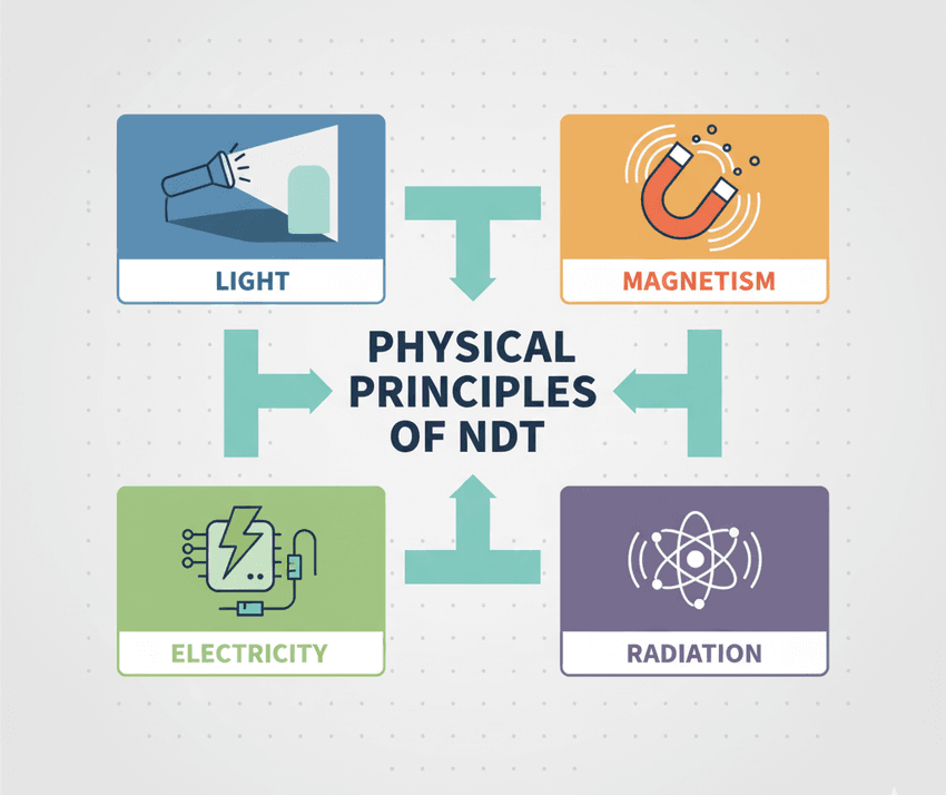Infographic describing the physical principles of NDT.