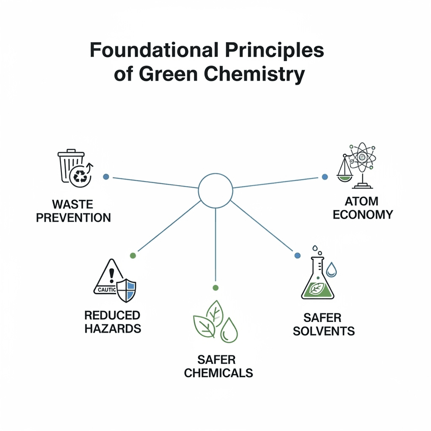 Infographic on the principles of green chemistry.