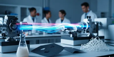 Laboratory scientists analyzing advanced materials like aerospace composites, biomedical scaffolds, and high-purity chemicals.