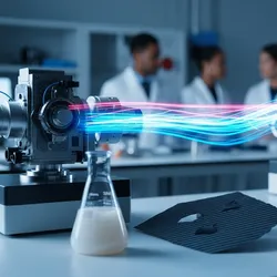 Laboratory scientists analyzing advanced materials like aerospace composites, biomedical scaffolds, and high-purity chemicals.