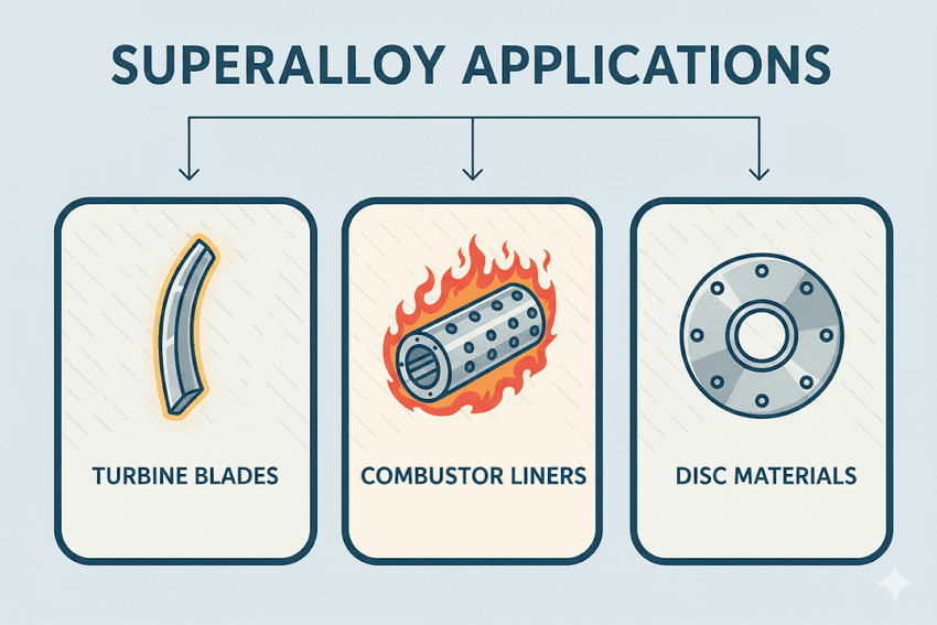 Infographic of superalloy applications.