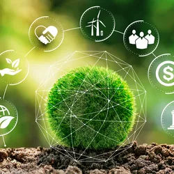 Green sphere representing sustainability in the lab and environmental stewardship