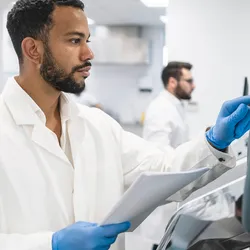 Lab technician managing equipment for sustainability strategies