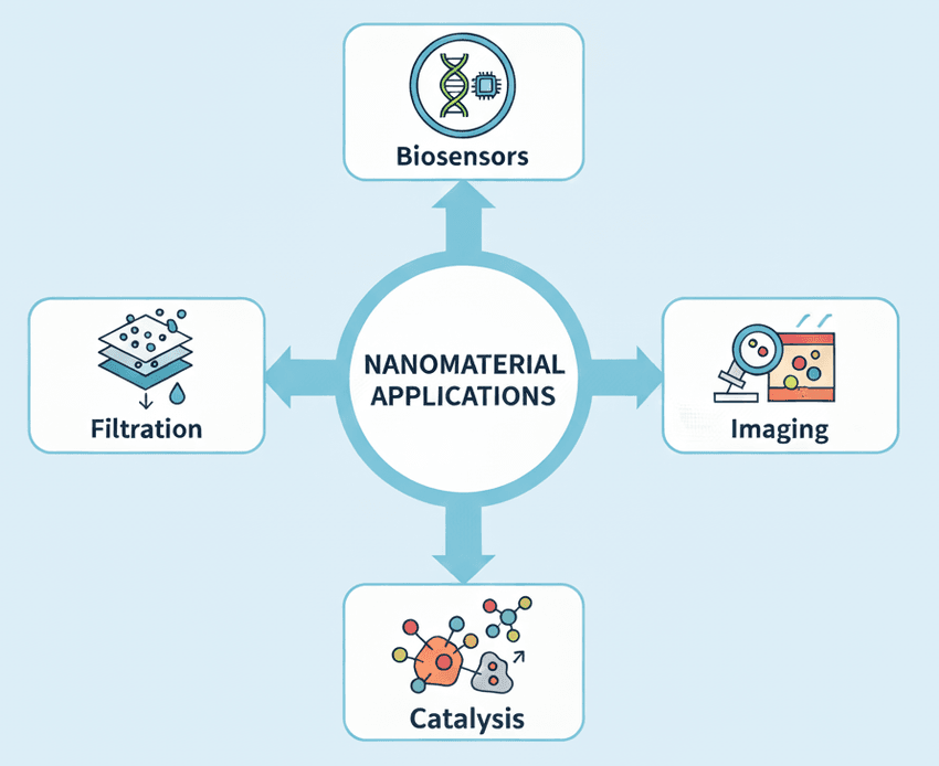 Infographic on nanomaterial applications.