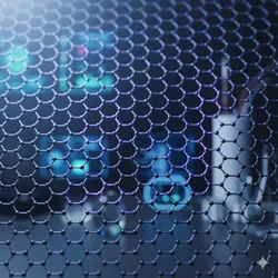 Hyper-realistic image of graphene's honeycomb lattice with a purple and blue glow.