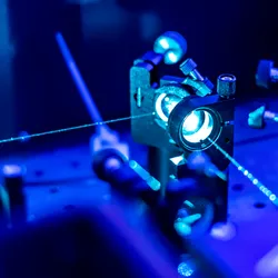 Close-up of a laser setup used in laboratory research