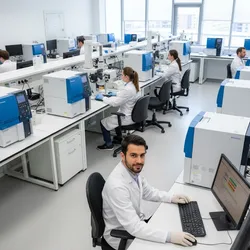 Alt Tag: A realistic, high-angle image of a modern, standardized analytical lab with identical scientific instruments and scientists, reflecting efficiency, high throughput, and data quality.