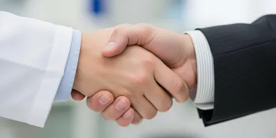 Lab manager building vendor relationships through handshake