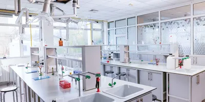 Laboratory with large group of glassware and equipment.