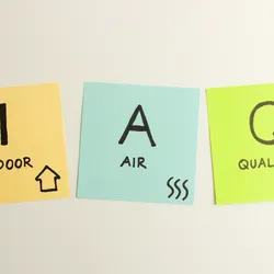 Post-it notes highlighting indoor air quality concepts