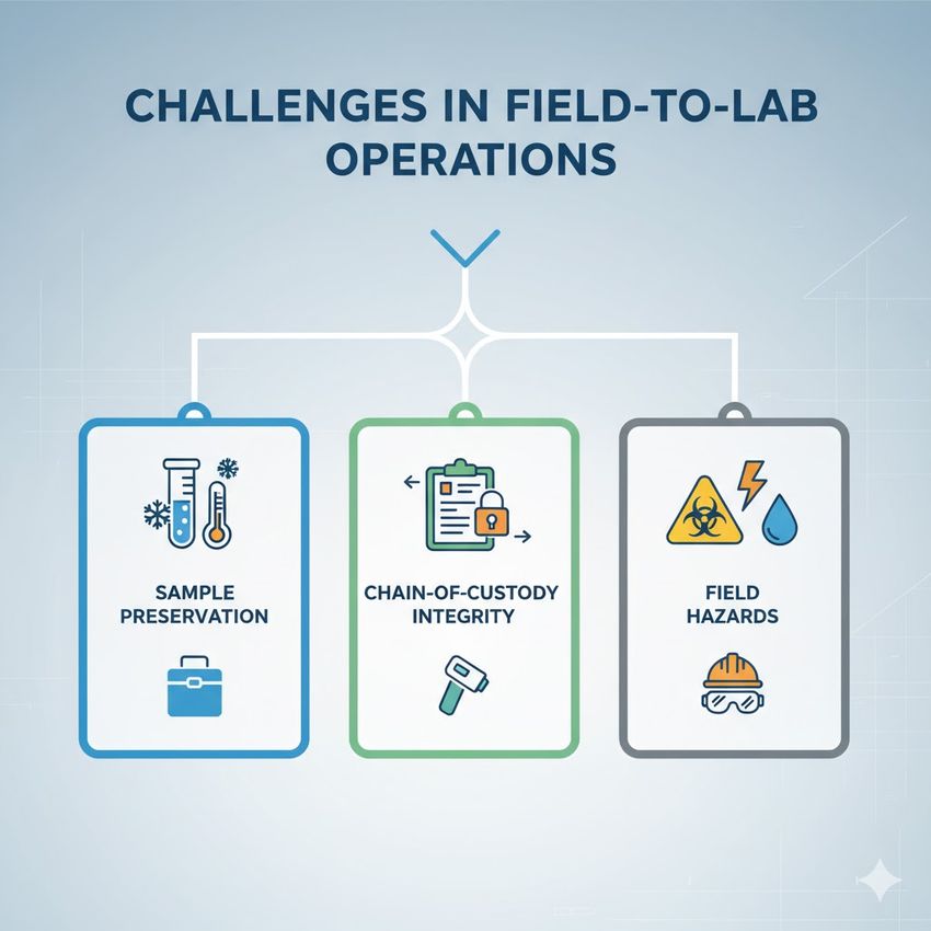 Infographic on the key challenges of field-to-lab operations.
