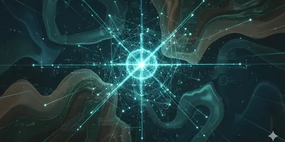 Abstract visualization of interconnected data and scientific processes in water analysis.