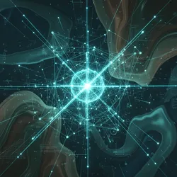 Abstract visualization of interconnected data and scientific processes in water analysis.