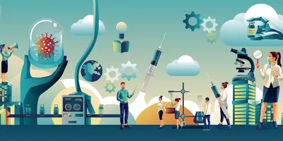 Illustration depicting research on pandemic preparedness and health infrastructure