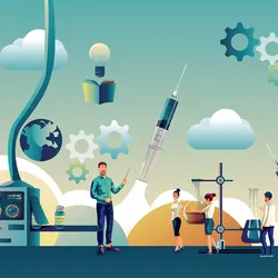 Illustration depicting research on pandemic preparedness and health infrastructure