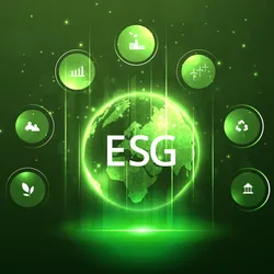 Green globe showcasing ESG components and data